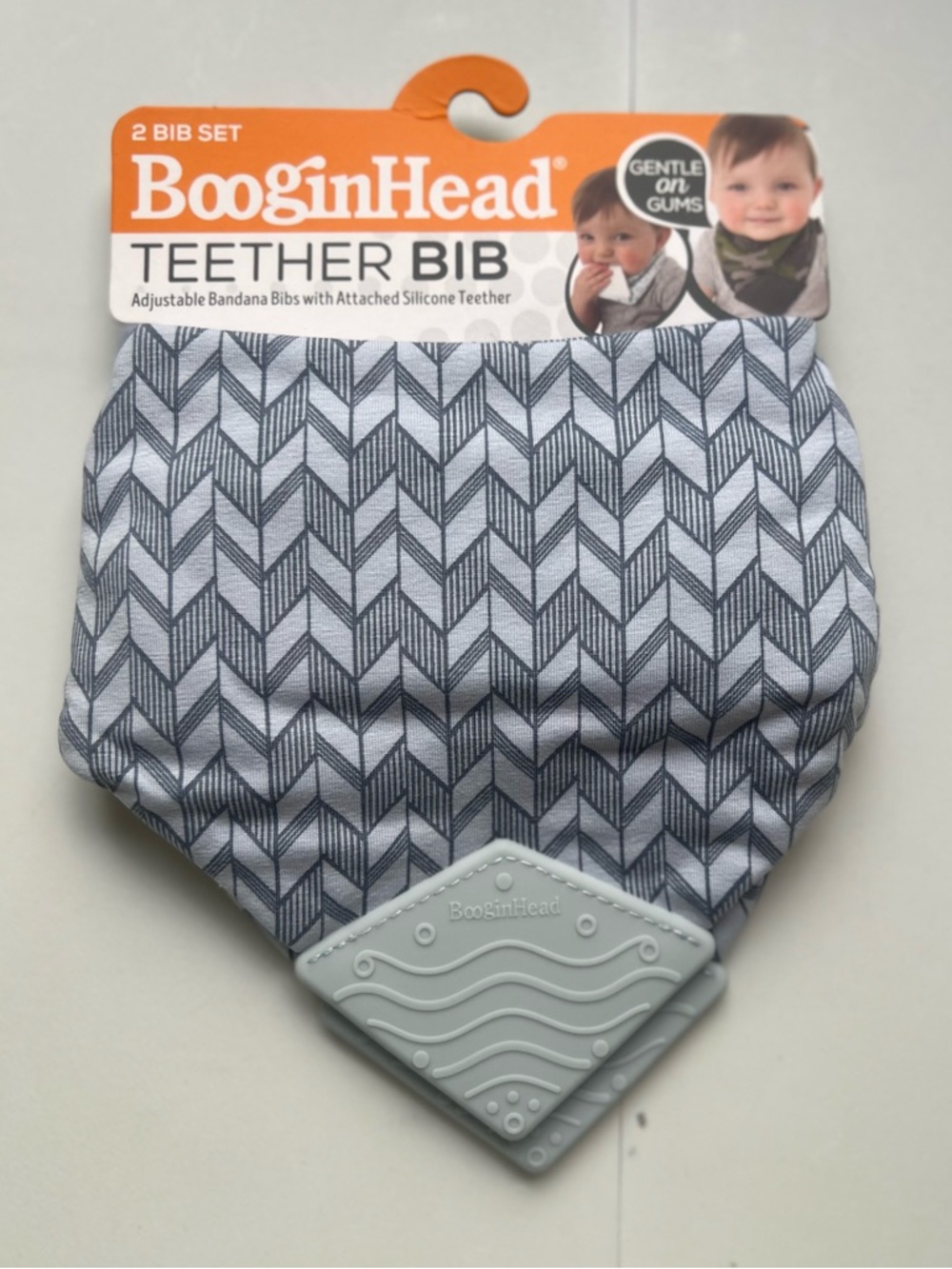 BooginHead Cotton Baby Bandana Teething Bib 2-Pack, Blue Feathers